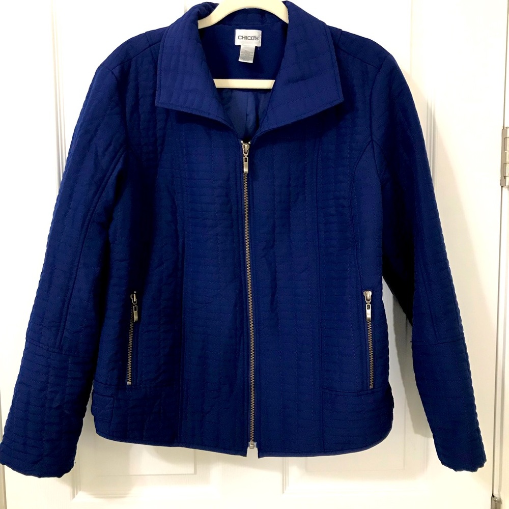 Chico’s Blue Quilted Zip Up Jacket Size 2